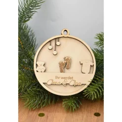 Schwangerschaft verkünden Christbaumkugel aus Holz in 3D Optik Ihr werdet Oma & Opa, Baby verkünden