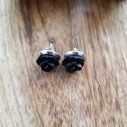 schwarze Blumen Ohrringe silberfarbe Ohrstecker