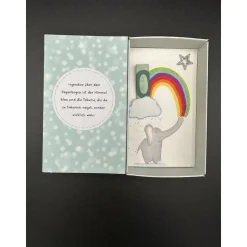 Süße Geschenkbox zur Taufe oder Geburt mit handgemaltem Elefant und Geldgeschenk