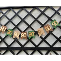 Sehr edle Girlande zum 90. Geburtstag / Jubiläum in Beige, Grün und Gold