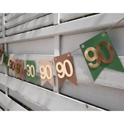 Sehr edle Girlande zum 90. Geburtstag / Jubiläum in Beige, Grün und Gold