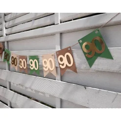 Sehr edle Girlande zum 90. Geburtstag / Jubiläum in Beige, Grün und Gold