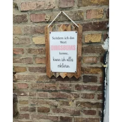 Seitdem ich Dingsbums kenne, kann ich alles erklären  – Lustige Wanddeko aus Altholz,und Blech MADE in Germany