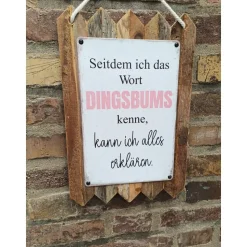 Seitdem ich Dingsbums kenne, kann ich alles erklären  – Lustige Wanddeko aus Altholz,und Blech MADE in Germany