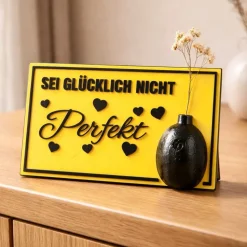 Selbststehende 3D-Karte mit integrierter Vase – „Sei glücklich, nicht perfekt“