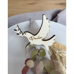 Serviettenring Namensschilder Taube Taufe, Kommunion, Konfirmation / Tischdekoration Tischkarten personalisiert mit Name
