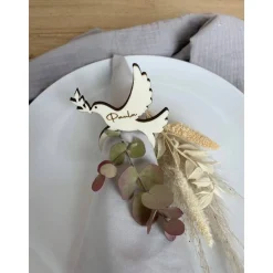 Serviettenring Namensschilder Taube Taufe, Kommunion, Konfirmation / Tischdekoration Tischkarten personalisiert mit Name