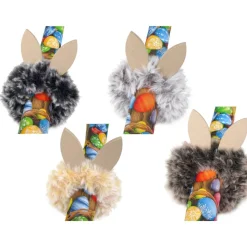 Serviettenringe Osterhasen 4er Set – Handgemachte Osterdeko aus Fellwolle und Holz