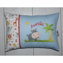 Süßes Nilpferd & Name - Personalisierte Kissen, Kindergarten, Geschenk zur Geburt, Kissen mit Namen, Namenskissen