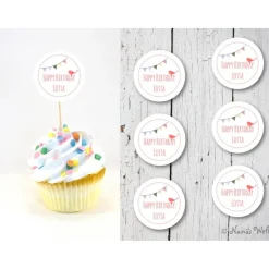 Set 6 Cupcake Topper Flags Muffindeko Happy Birthday mit individuellem Namen blau personalisiert