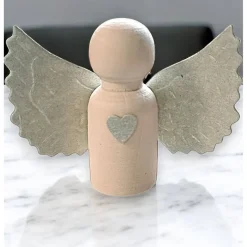 Set 10 handgefertigte Holz Engel mit silbernen Flügeln – Tischdeko für Taufe, Konfirmation, Hochzeit & Geburtstag