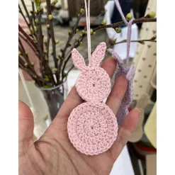 Set 3 Osterhasen gehäkelt Anhänger Frühlings Deko Osterdeko Hase minimalistisch gelb rosa flieder