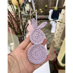 Set 3 Osterhasen gehäkelt Anhänger Frühlings Deko Osterdeko Hase minimalistisch gelb rosa flieder