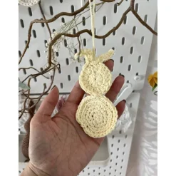 Set 3 Osterhasen gehäkelt Anhänger Mitbringsel Frühlings Deko Osterdeko Hase minimalistisch Skandi gelb weiß braun