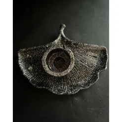 Set aus Blatt und Teelichthalter schwarz Glitzer