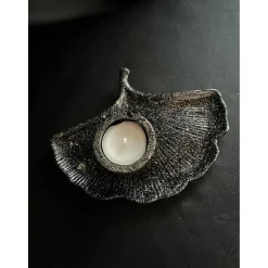 Set aus Blatt und Teelichthalter schwarz Glitzer