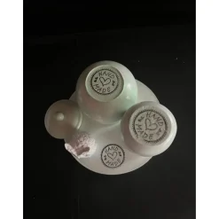 Set aus Töpfchen, Eule und kleiner Vase auf einem runden Tablett