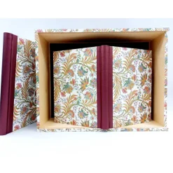 Set, Erinnerungsbox Notizbuch Fotoalbum, metallic rot, Ranken gold, UNIKAT, Hochzeitsbox