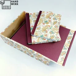 Set, Erinnerungsbox Notizbuch Fotoalbum, metallic rot, Ranken gold, UNIKAT, Hochzeitsbox