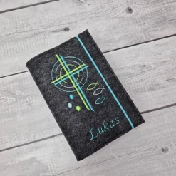 Set Gotteslobhülle, Gotteslobeinband Kreuz Kreise mit Rosenkranztasche türkis mit grün, Kommunion