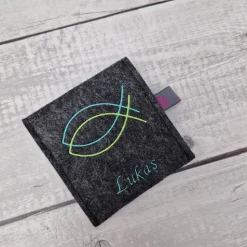 Set Gotteslobhülle, Gotteslobeinband Kreuz Kreise mit Rosenkranztasche türkis mit grün, Kommunion