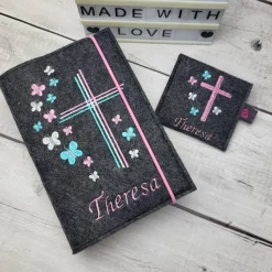 Set Gotteslobhülle Schmetterlinge mit Rosenkranztasche 3, Kommunion