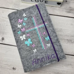 Set Gotteslobhülle Schmetterlinge mit Rosenkranztasche Lilatöne