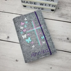 Set Gotteslobhülle Schmetterlinge mit Rosenkranztasche Lilatöne