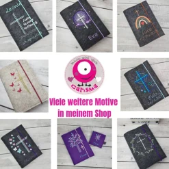 Set Gotteslobhülle,Gotteslobeinband Lebensbaum mit Rosenkranztasche grüntöne, Kommuinon