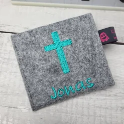 Set Gotteslobhülle/Gotteslobeinband Doppel Kreuz mit Fische und Rosenkranztasche, Kommunion