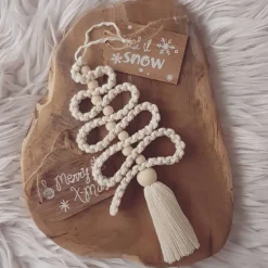 Set Makramee Bäume, beige, Weihnachtsanhänger