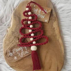 Set Makramee Bäume, weinrot, Weihnachtsanhänger