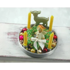 Silber Teller mit Kerzenhalter  aus Kunststoff mit echten gelben Kerzen