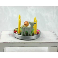 Silber Teller mit Kerzenhalter  aus Kunststoff mit echten gelben Kerzen