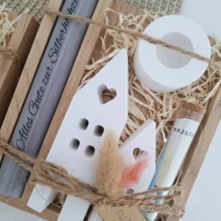 Silberhochzeit Geldgeschenk Silberhochzeitsgeschenk Häuser / Lichthäuser Kerzenhalter rund Geschenkset Gutschein Kerzens