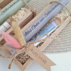 Silberhochzeit Geldgeschenk Reagenzglas Silberhochzeitskerze Silberhochzeitsgeschenk Geschenkset Gutschein Kerzenset Sta