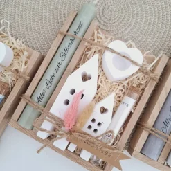 Silberhochzeit Geldgeschenk Silberhochzeitsgeschenk Häuser / Lichthäuser Kerzenhalter Herz Geschenkset Gutschein Kerzens