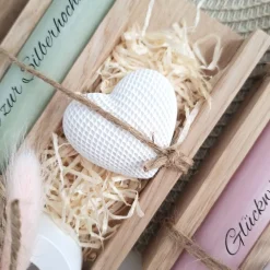 Silberhochzeit Silberhochzeitsgeschenk Dekoherz Kerzenhalter rund Kerze Kerzenset Stabkerze Kerze mit Kerzenbox Holzbox