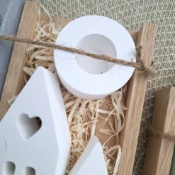 Silberhochzeit Silberhochzeitsgeschenk Häuser Lichthäuser Kerzenhalter rund Stabkerze Kerzenbox Holzbox Mitbringsel