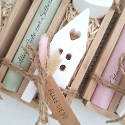 Silberhochzeit Silberhochzeitsgeschenk Haus / Lichthaus Kerzenhalter Herz Stabkerze Kerzenbox Holzbox Mitbringsel