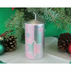 Silberne Weihnachtskerze mit rosafarbigem Stern
