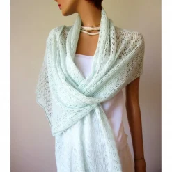 Sommer Schal mint aus Baumwolle und Merino, leichtes Lace-Tuch reine Naturfaser, zarte Stola Damen