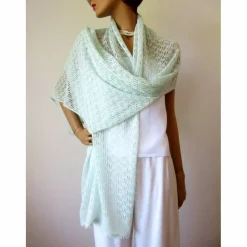 Sommer Schal mint aus Baumwolle und Merino, leichtes Lace-Tuch reine Naturfaser, zarte Stola Damen