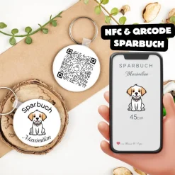 Sparbuch als Anhänger | NFC & QrCode | Personalisiertes Geldgeschenk | Verschiedene Motive