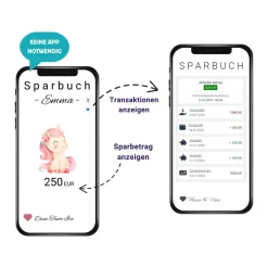 Sparbuch mit QR-Code – personalisierte Geschenkidee zur Taufe, Geburt oder Einschulung | Handmade | Einhorn