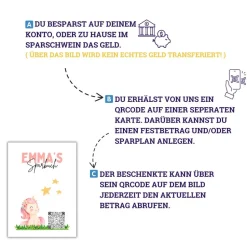 Sparbuch mit QR-Code – personalisierte Geschenkidee zur Taufe, Geburt oder Einschulung | Handmade | Einhorn