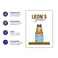 Sparbuch mit QR-Code – personalisierte Geschenkidee zur Taufe, Geburt oder Einschulung | Handmade | Hamster