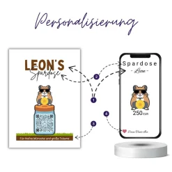 Sparbuch mit QR-Code – personalisierte Geschenkidee zur Taufe, Geburt oder Einschulung | Handmade | Hamster