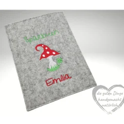 Sparbuchhülle Filz GLÜCKSPILZ NAME Geschenk zur Geburt, Taufe ...  KL422