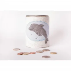 Spardose mit bestickter Filzhülle Delfin